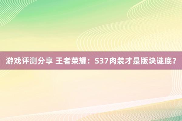 游戏评测分享 王者荣耀：S37肉装才是版块谜底？